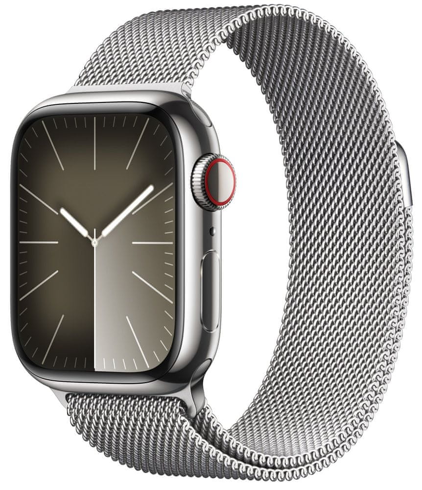 Apple Watch Series 9, Cellular, 41mm, Silver Stainless Steel, Silver Milanese Loop (MRJ43QC/A)